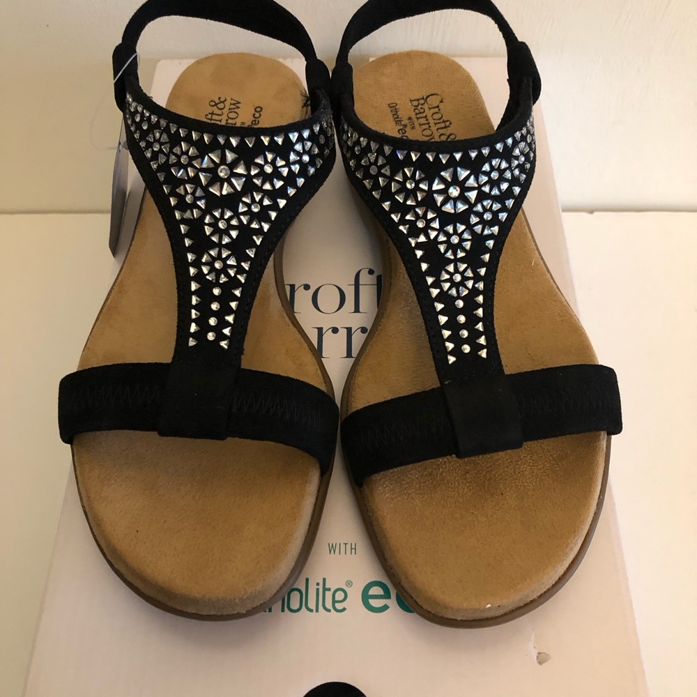 CROFT & BARROW Ortholite Comfort Womens Sandals Black & Diamanté Size 5 Wide New